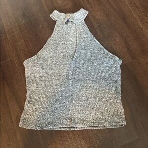 Charlotte Russe Gray Charcoal Knit Ribbed High Neck Racerback Crop Top
